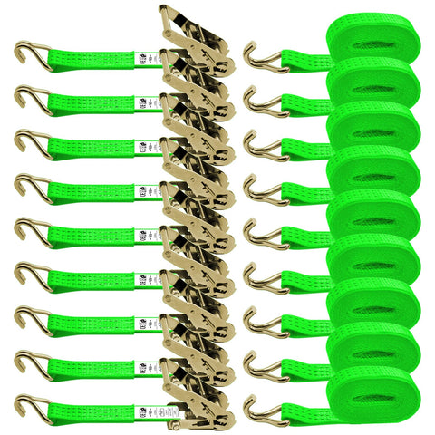 SALUINOKI ratchet strap green, 1.5 inch by 12 ft, 8-pack for cargo security