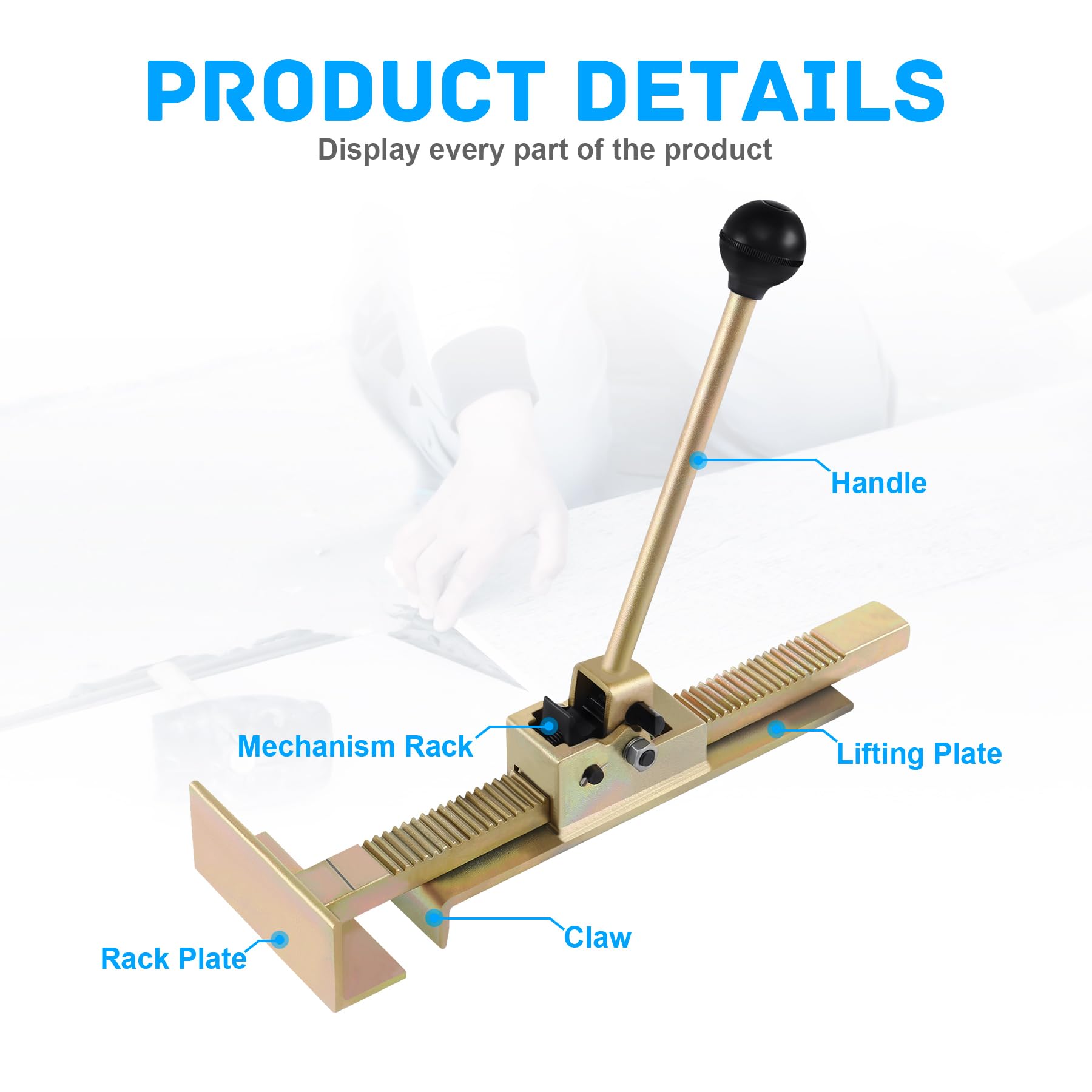Samger Cast Steel Flooring Jack in use for fast, accurate installs.