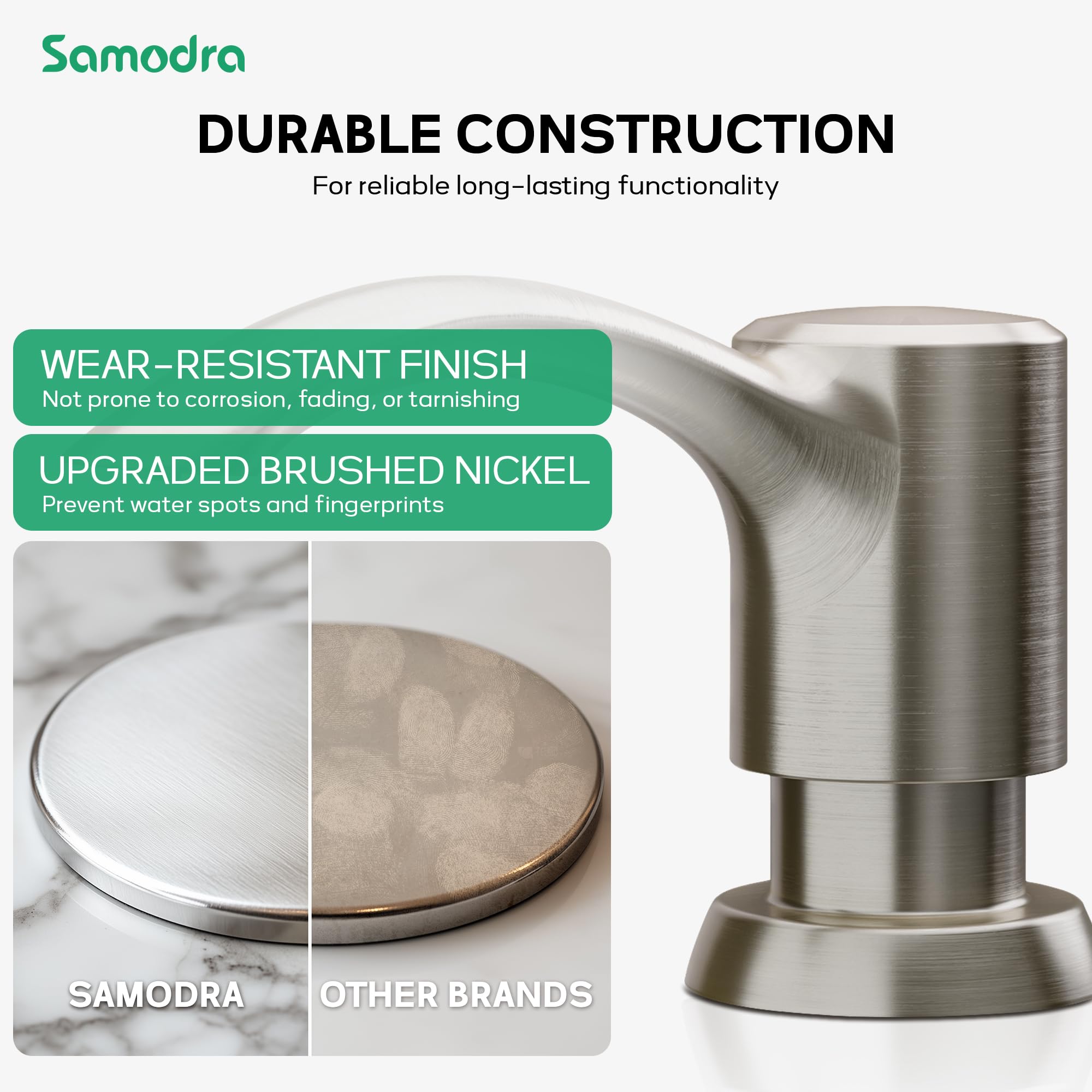 SAMODRA 360-degree rotation enables dispensing from any side of the sink.