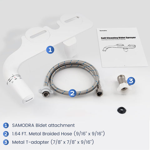 SAMODRA Ultra-Slim Bidet easy installation guide shows quick setup steps