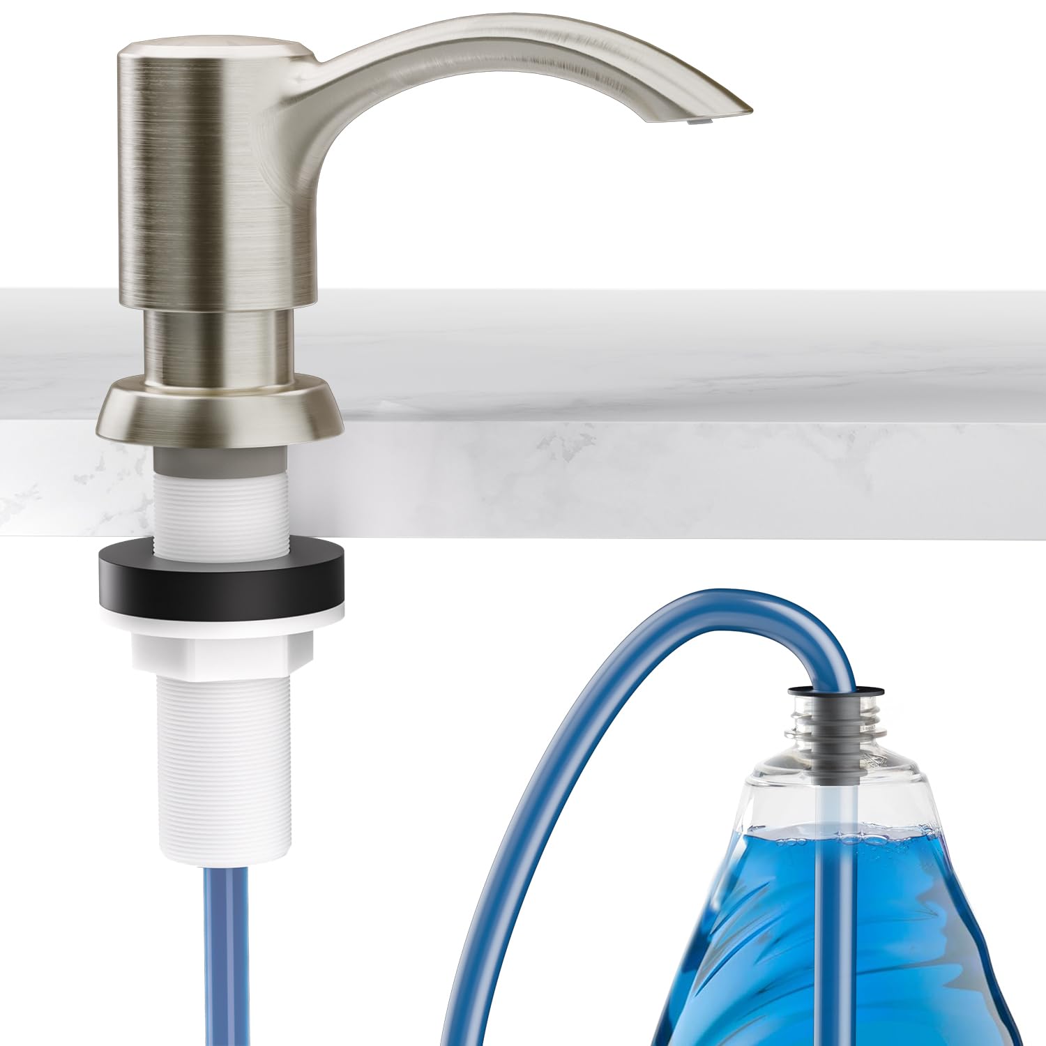 SAMODRA built-in sink soap dispenser with brushed nickel finish for easy kitchen tasks.