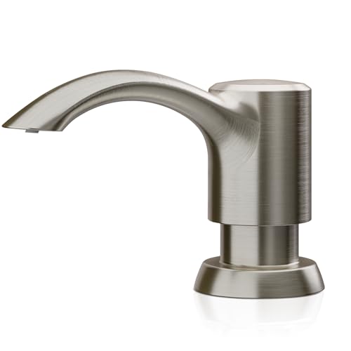 SAMODRA built-in sink soap dispenser in brushed nickel with top-refill bottle for mess-free refills