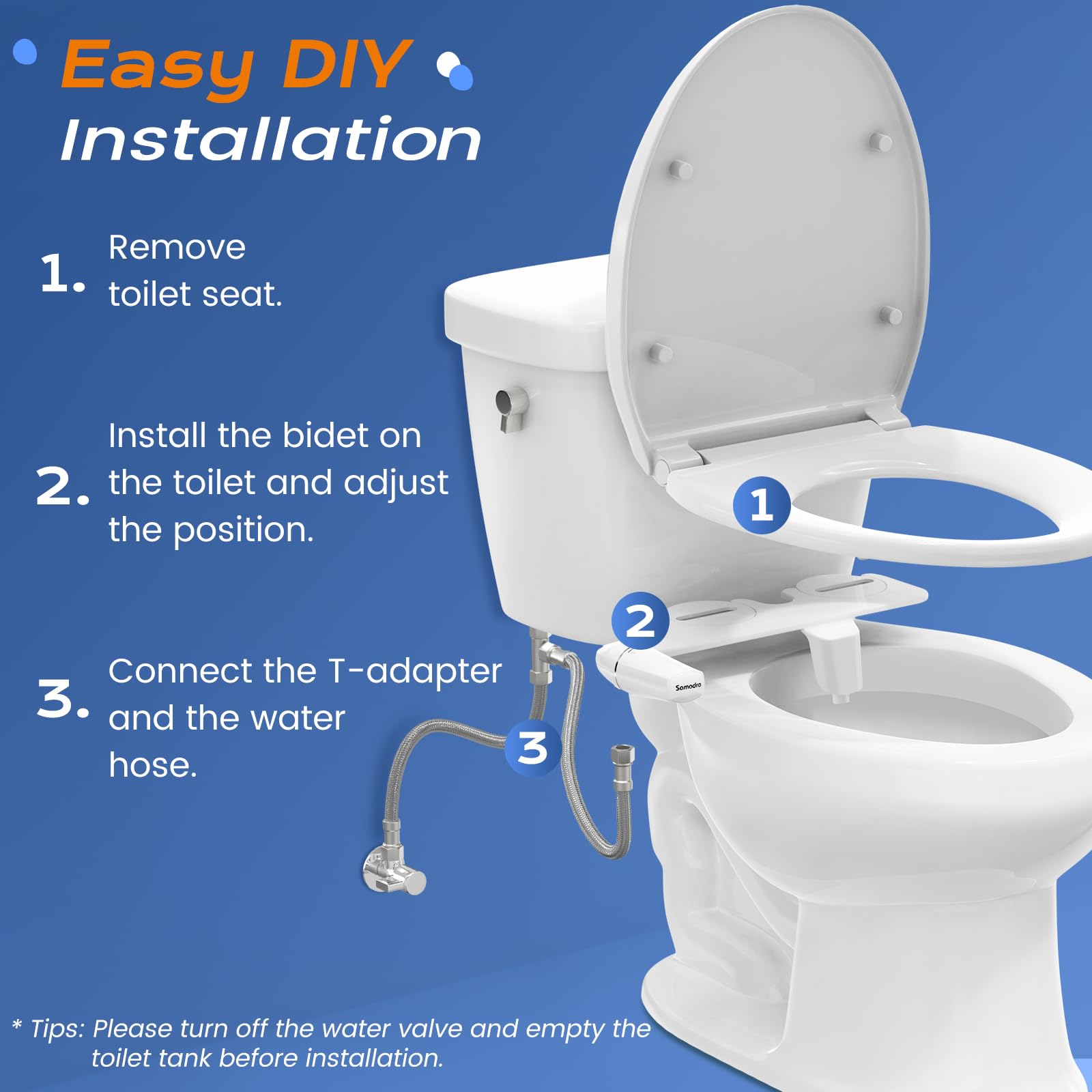 SAMODRA ultra-slim bidet profile fitted on most toilets