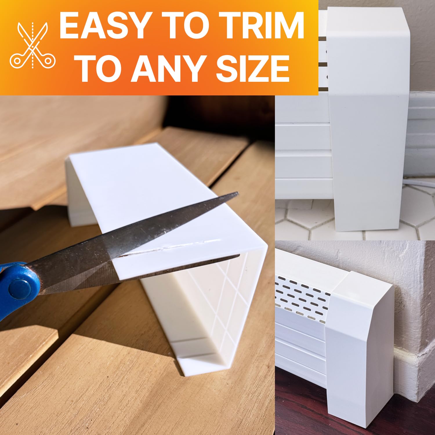 Samorillo baseboard heater cover fit demonstrates adaptable trimming for exact sizing.