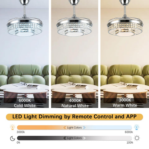 SAMPHON crystal fandelier blades retracted for a chic chandelier look.