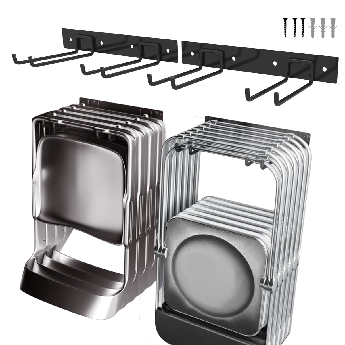 SAMRELAX 2pack folding chair hanger rails keep chairs organized and space-efficient.