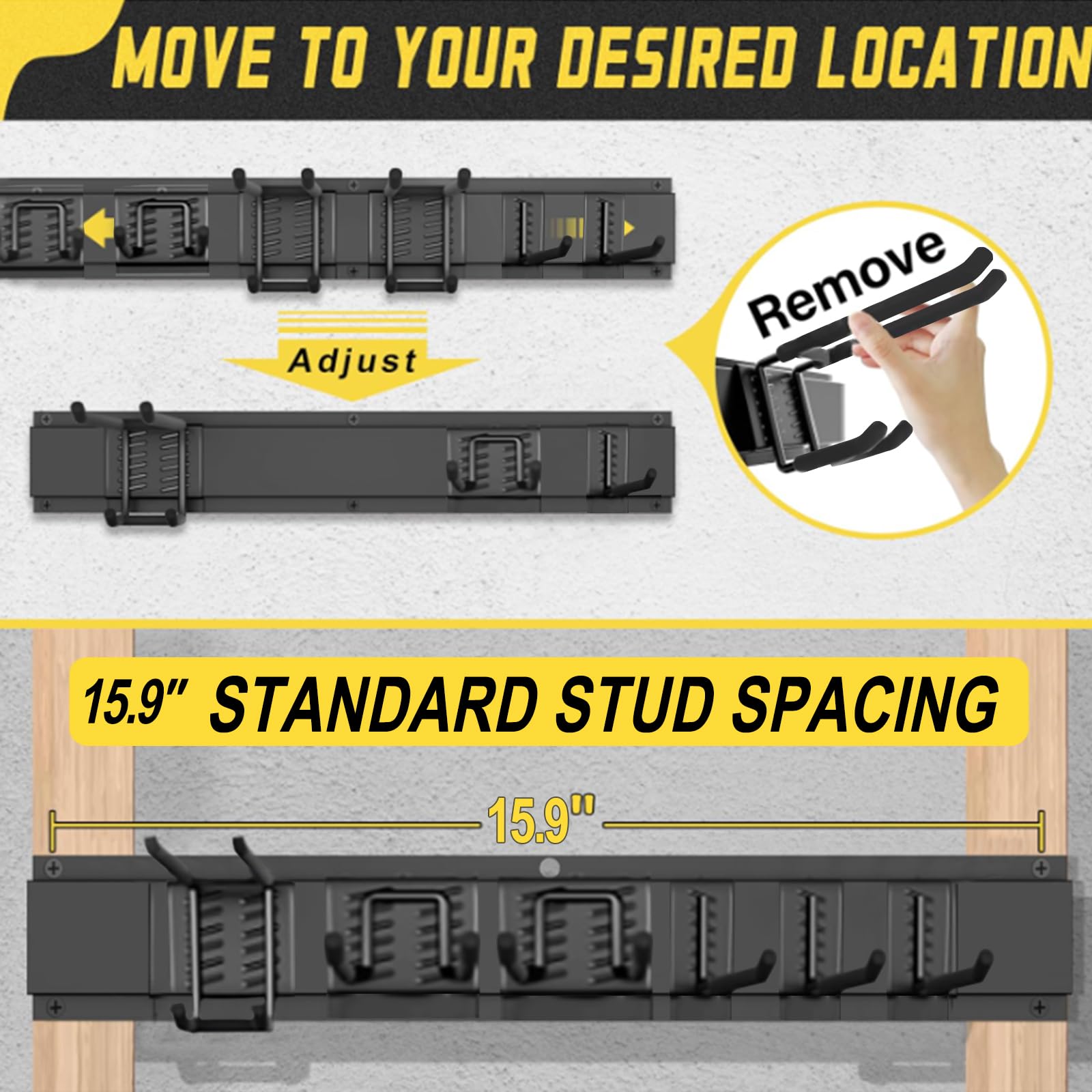 SAMRELAX heavy-duty garage wall hooks securely holding large tools