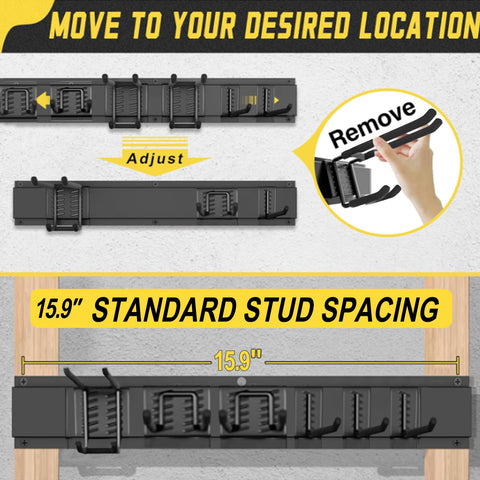 SAMRELAX heavy-duty garage wall hooks securely holding large tools
