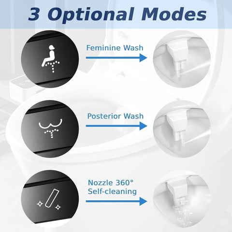 SAMSICHI bidet attachment dual-nozzles enable rear and front cleansing.