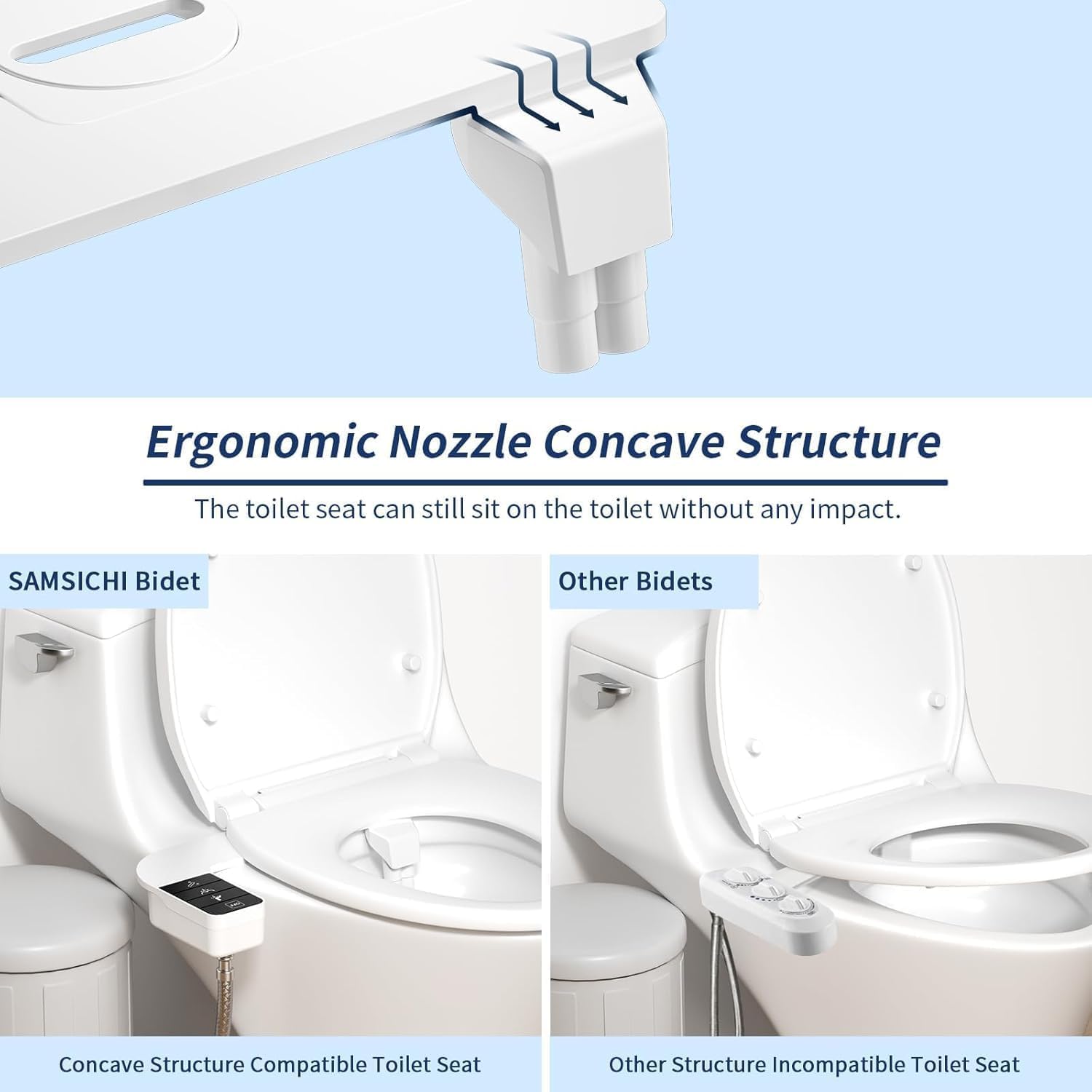 SAMSICHI bidet attachment retractable nozzle stays protected behind its door.