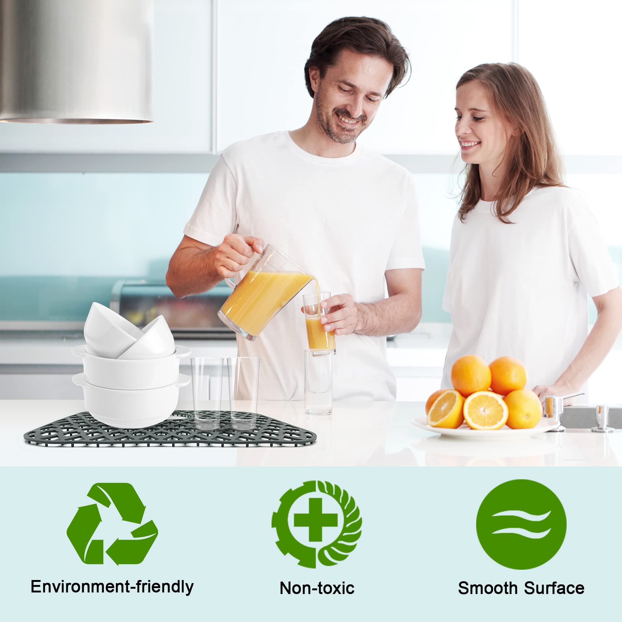 Samsier dish drying mat with smooth silicone surface dries fast.