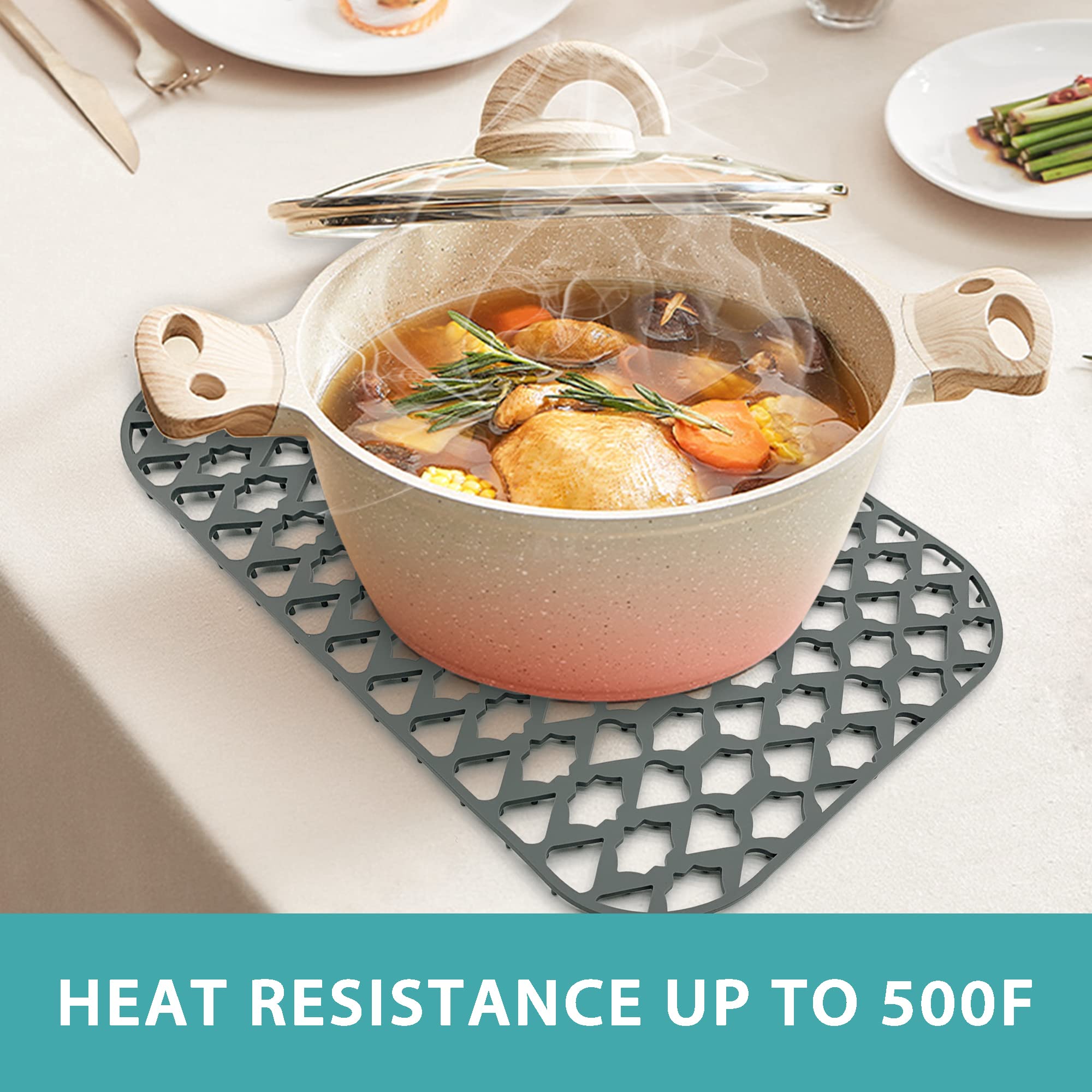 Samsier heat-resistant silicone mat withstands hot tableware safely.