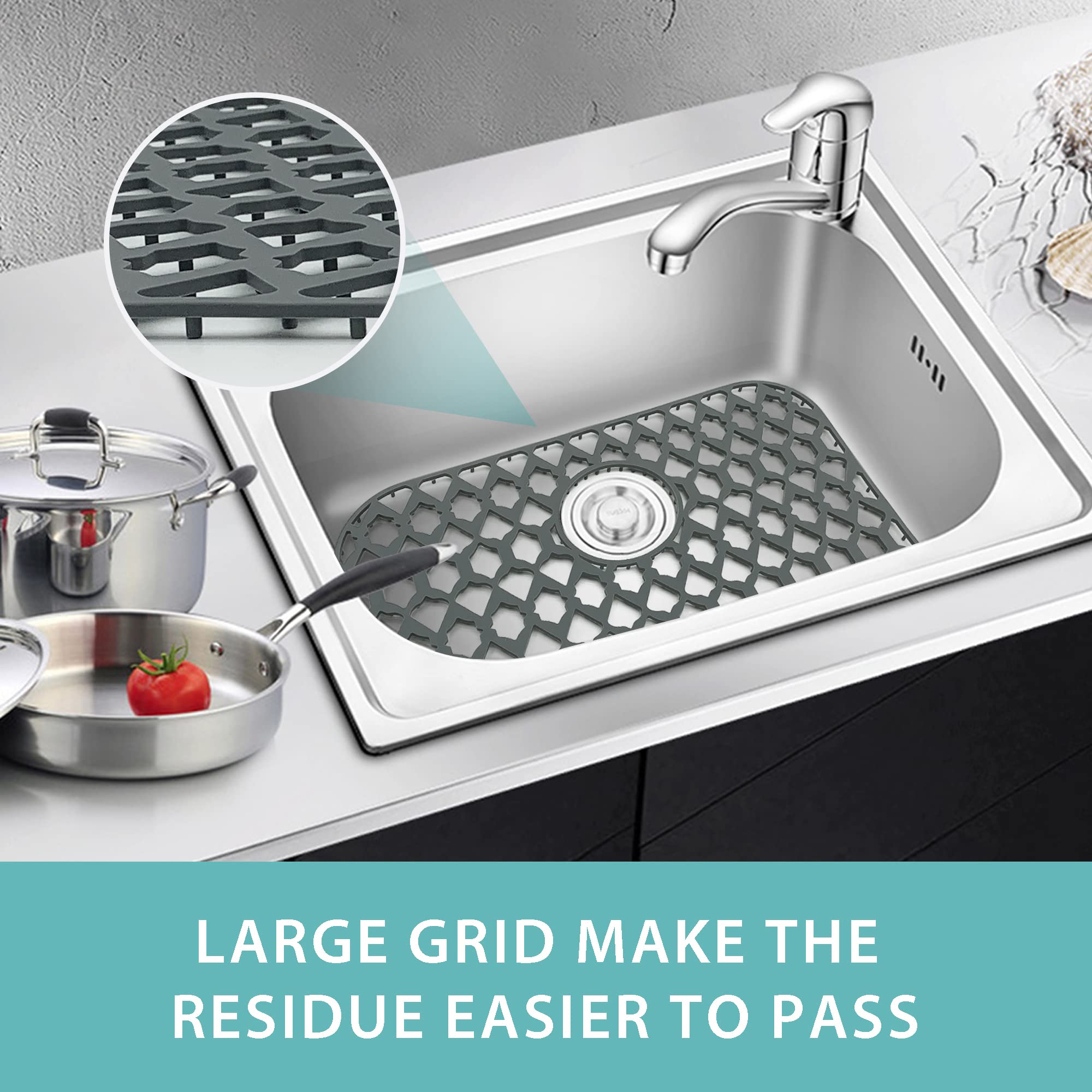 Samsier silicone sink mat bottom drain cover provides stable placement.