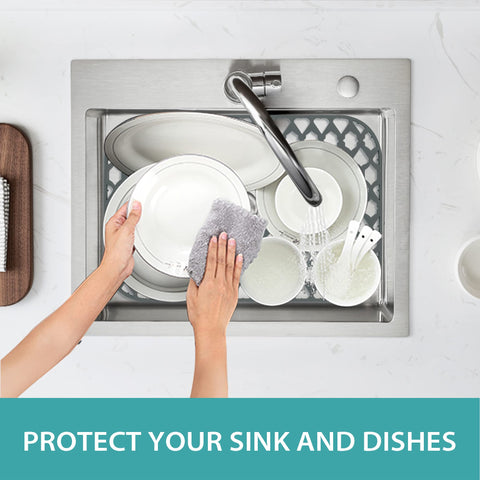 Samsier silicone sink mat with gaps promotes fast drainage.