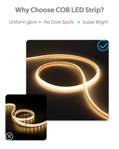 Samsion warm white COB strip at 3000K with 864 LEDs for consistent brightness