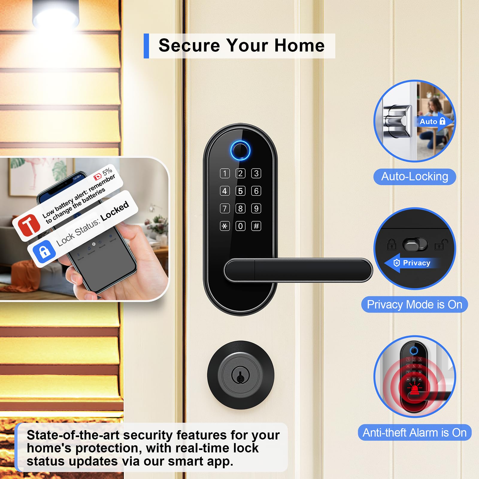 samtechT auto-lock feature helps secure the door after closing.