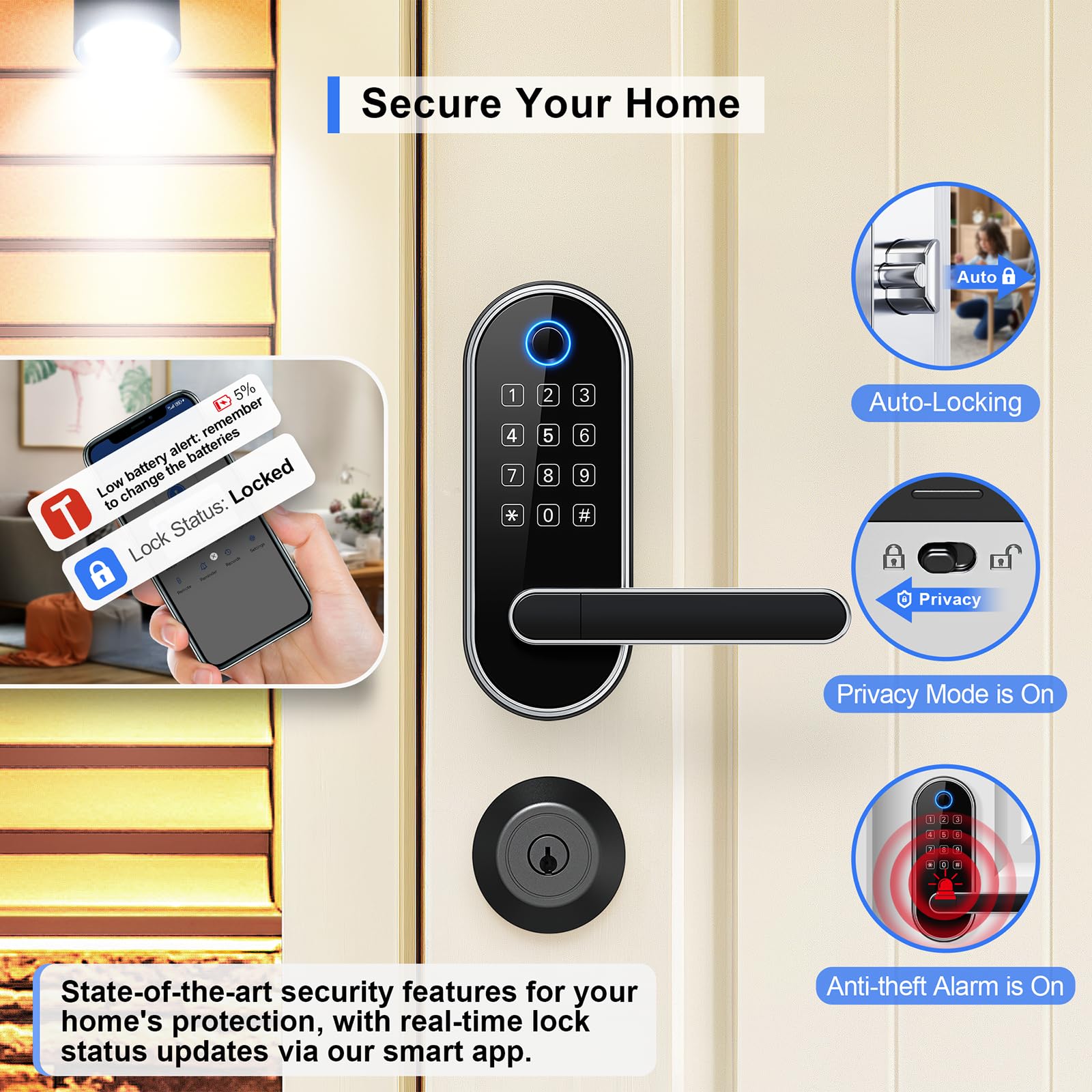 samtechT keypad-entry scene illustrates code-based access for guests