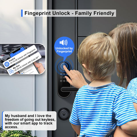 samtechT Bluetooth fingerprint lock with keypad provides secure guest access.