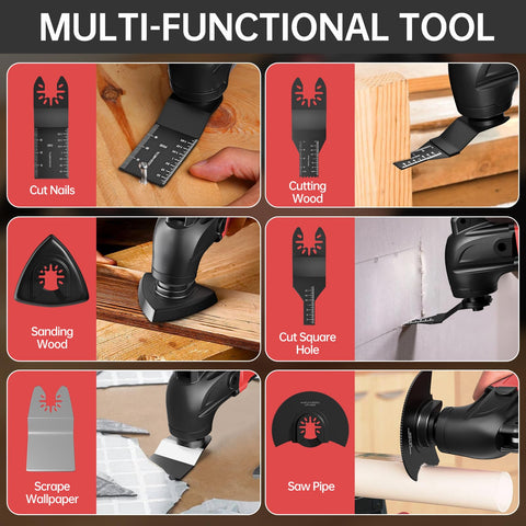 Samvinor six-speed motor handles wood, metal, and plastic tasks effectively.