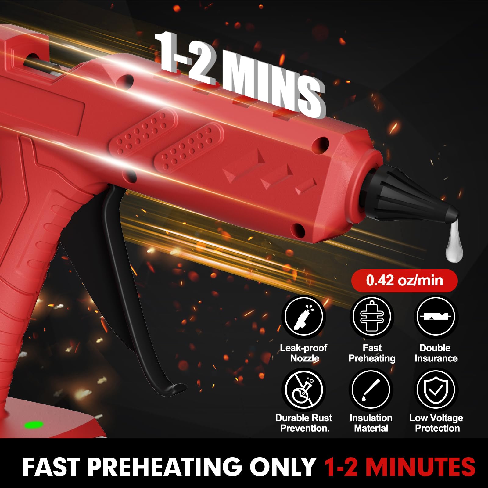 Samvinor 60W glue gun preheats quickly for efficient assembly.