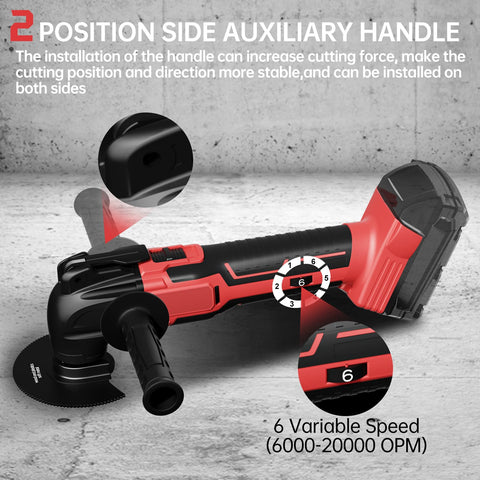 Samvinor auxiliary handle provides enhanced control during precise cuts.