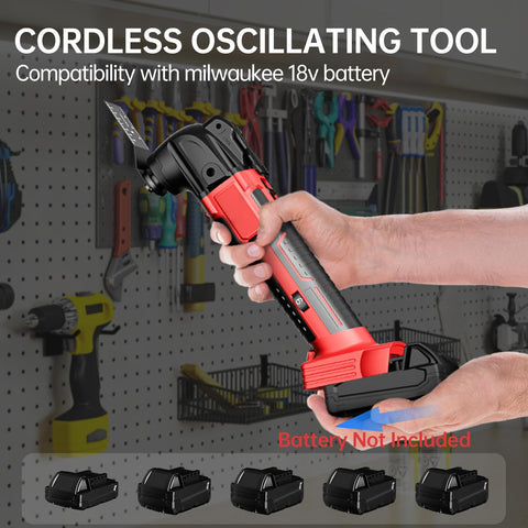 Samvinor includes multi-functional accessories for cutting, scraping, and sanding.