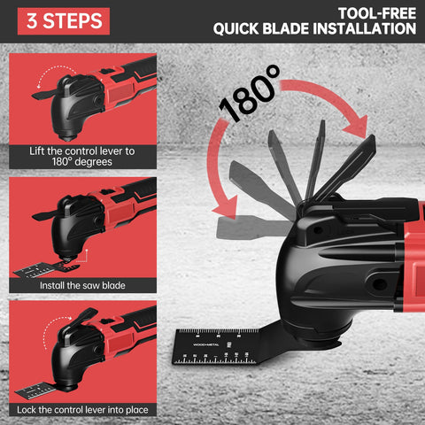 Samvinor quick blade-change system enables fast blade swaps without tools.