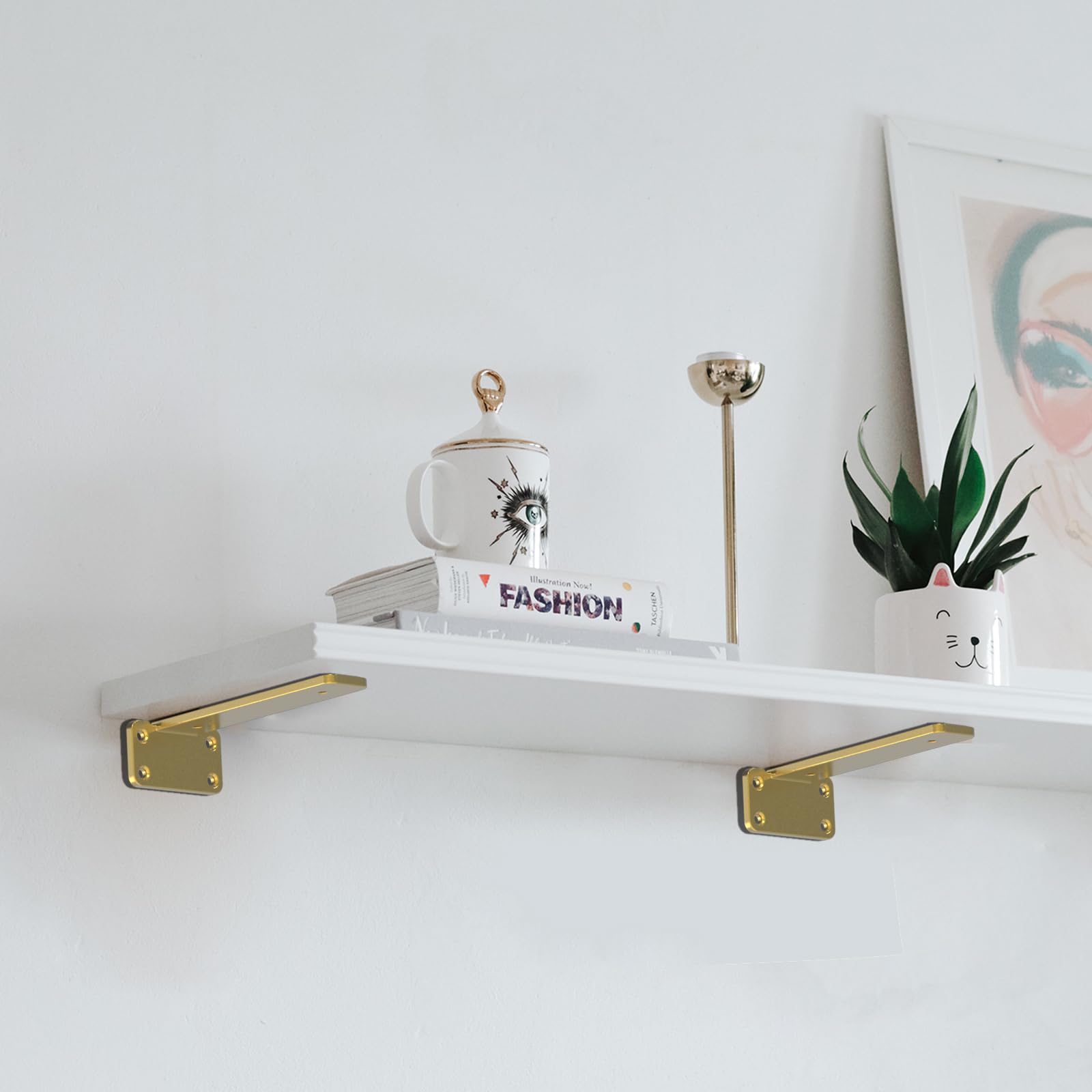 Sanbeeto floating-shelf brackets 6-inch gold DIY-open-shelf idea with sturdy mounting