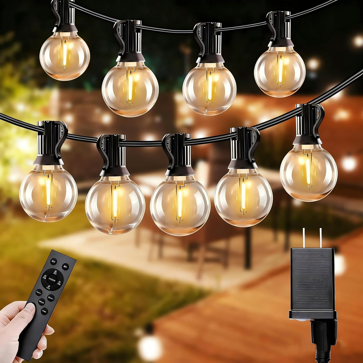 SANBEN outdoor string lights 50ft with 25 bulbs and remote for easy illumination.