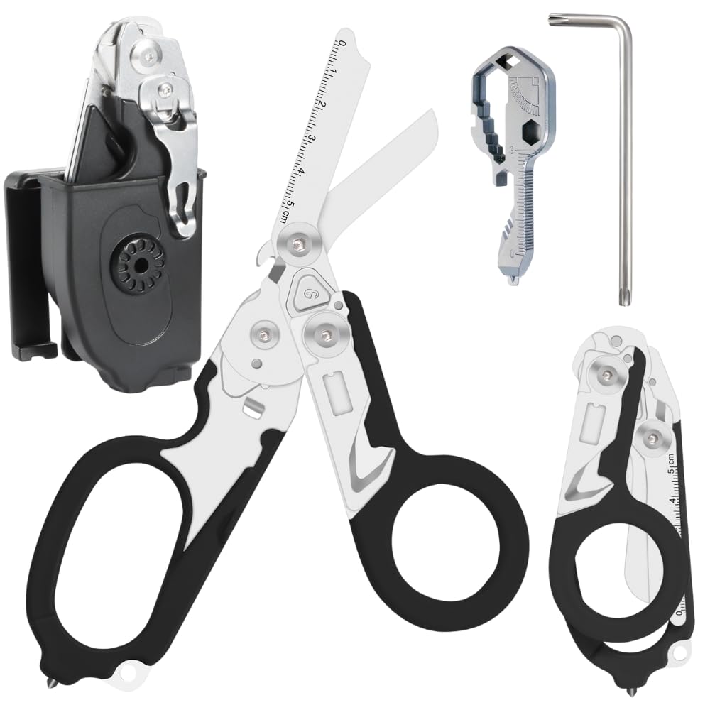 SANBIAOPEN Pro 6-in-1 foldable trauma shears with strap cutter, ideal in fast emergency access