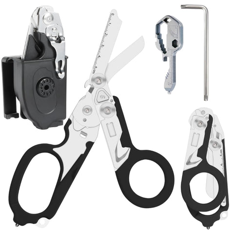SANBIAOPEN Pro 6-in-1 foldable trauma shears with strap cutter, ideal in fast emergency access