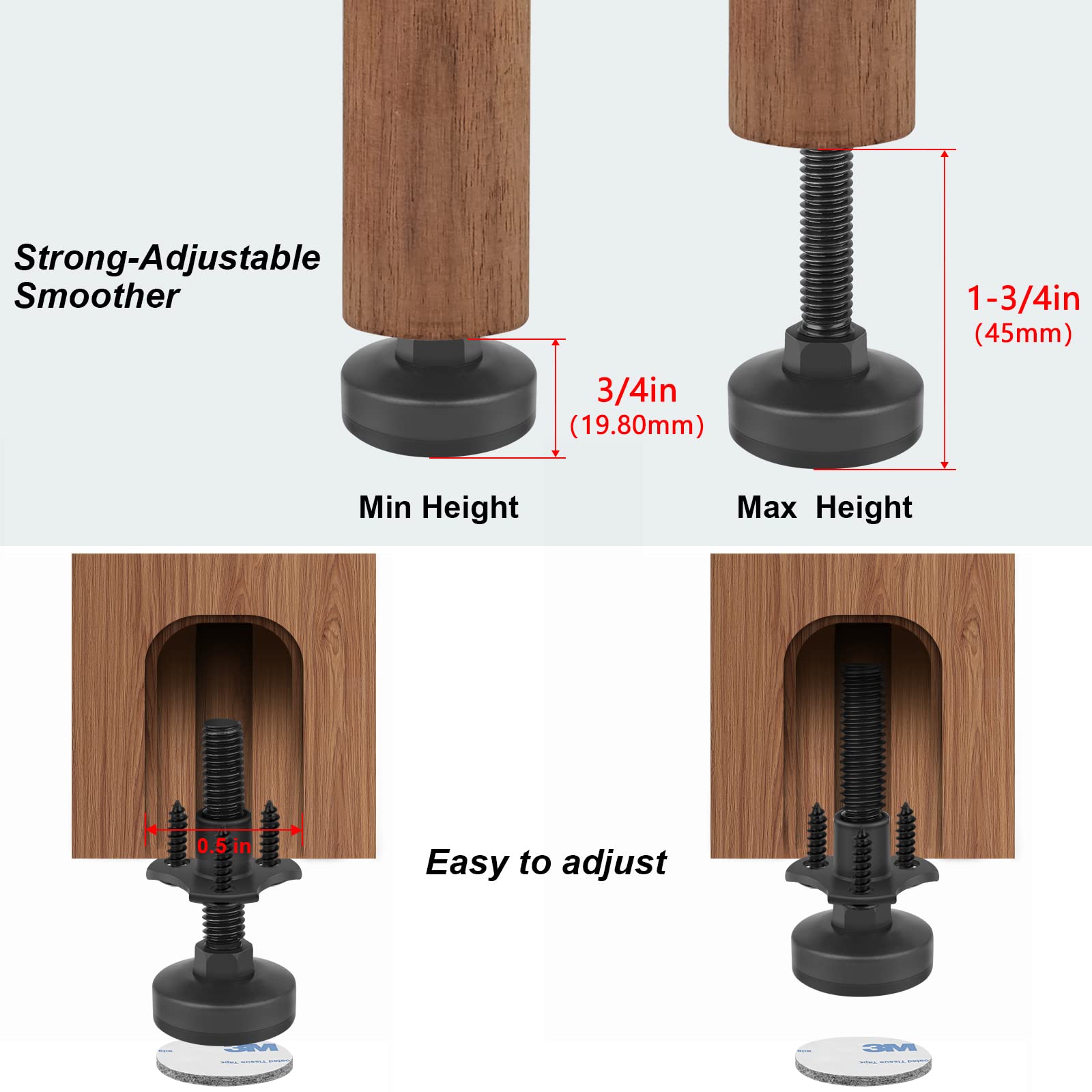 Sanchamy installation-ready levelers fit standard 3/8-16 threaded legs.