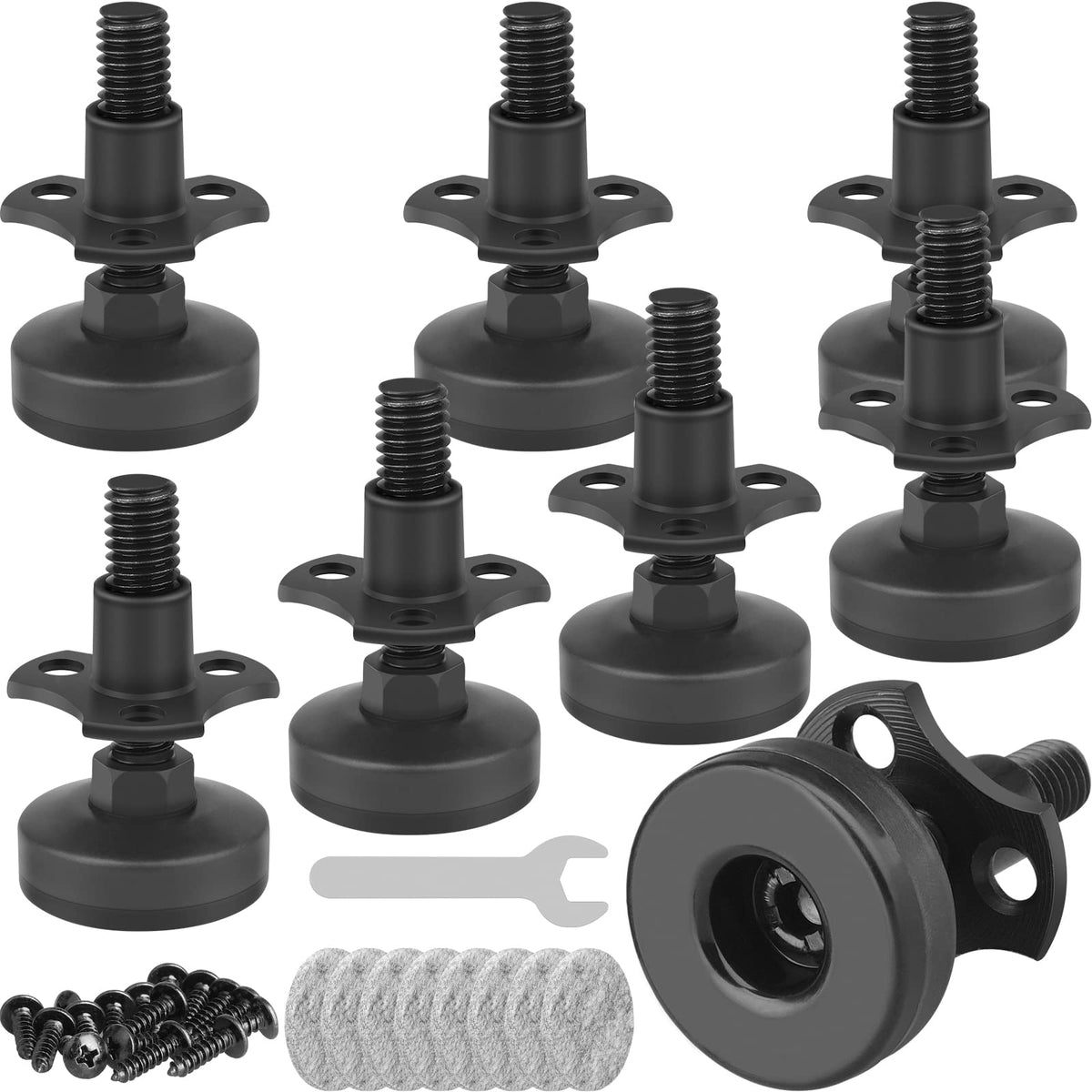 Sanchamy heavy-duty levelers with T-nut kit stabilize furniture on uneven floors.