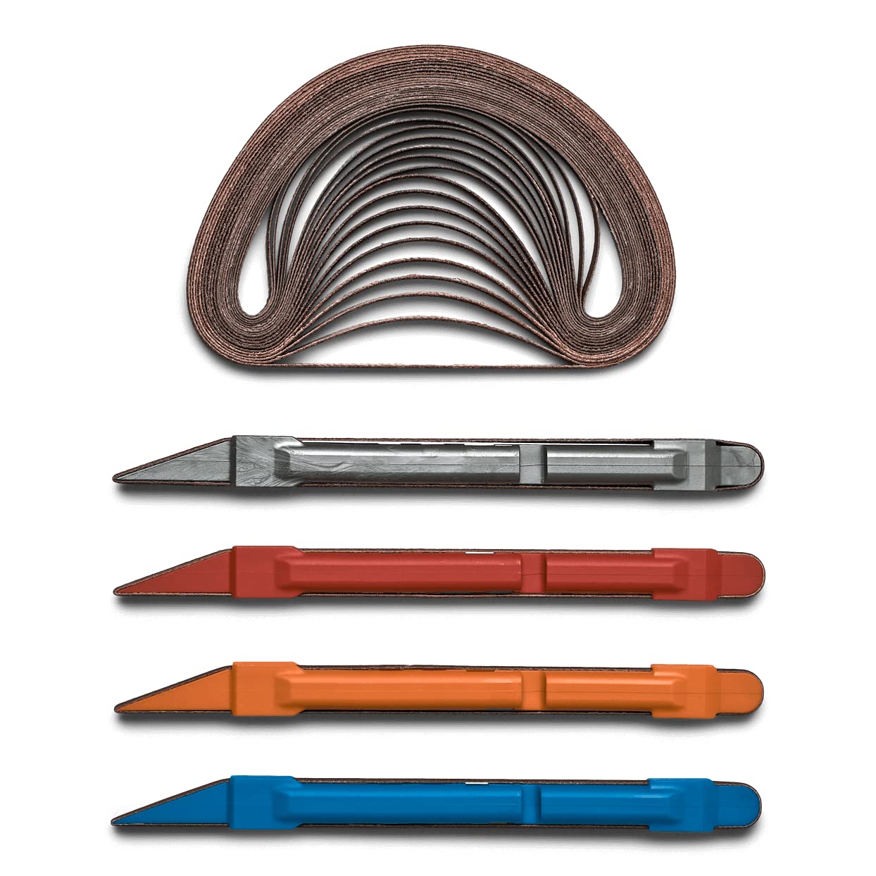 SANDING DETAILER belt system keeps belts aligned for stable detail sanding