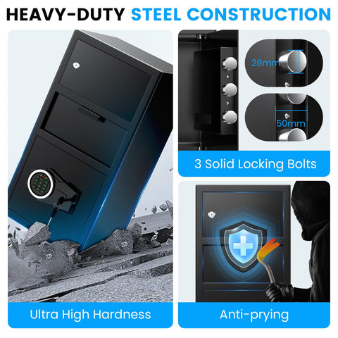 Sanfnz alarm system and backlit keypad aid safe, discreet operation.