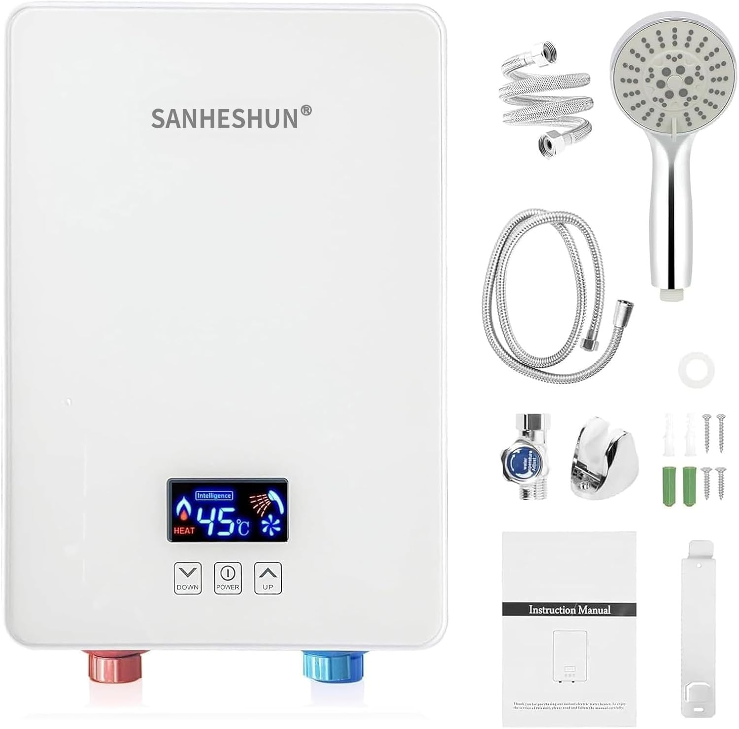 Sanheshun tankless water heater front view for space-saving bathroom setup