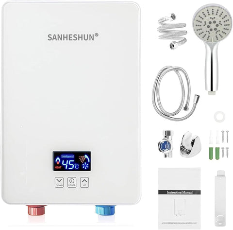 Sanheshun tankless water heater front view for space-saving bathroom setup