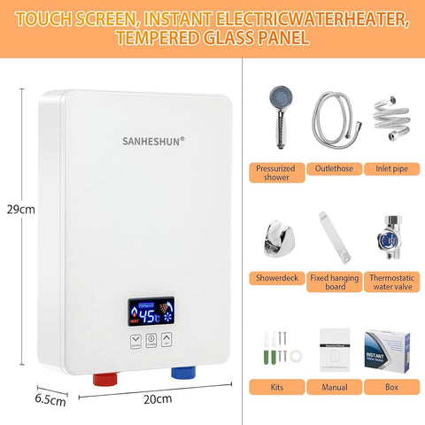Sanheshun water heater LED display close-up highlighting temperature readout