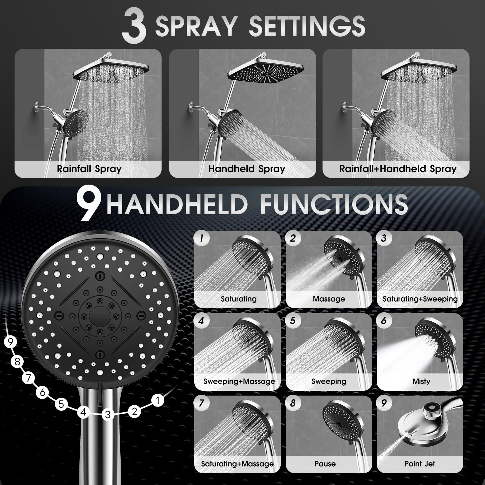SANISANO magnetic handheld shower head with secure docking and versatile spray