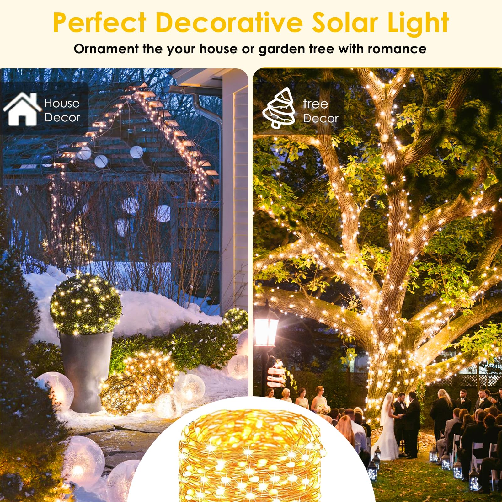 SANJICHA solar string lights along a garden border for soft pathway light.
