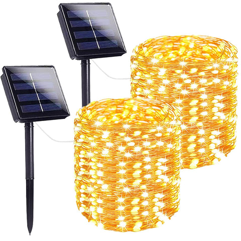SANJICHA solar string lights wrapped around a tree for a warm, inviting glow.