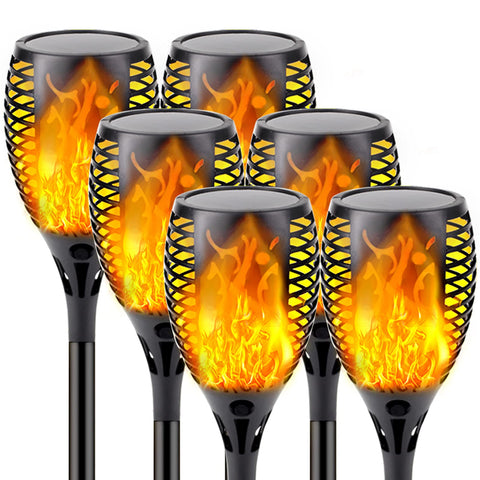 Sanjicha upgraded solar torch flame glow provides safe ambient outdoor lighting.