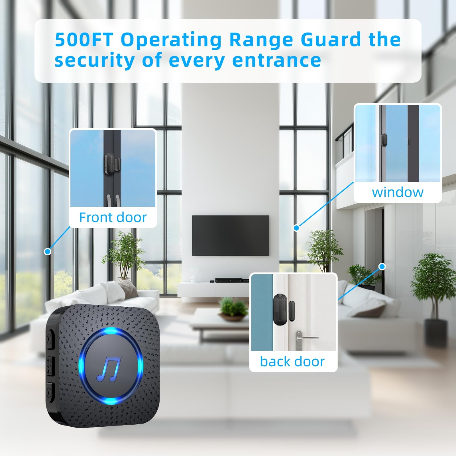 SanJie Door Sensor Chime with LED indicators showing activity.