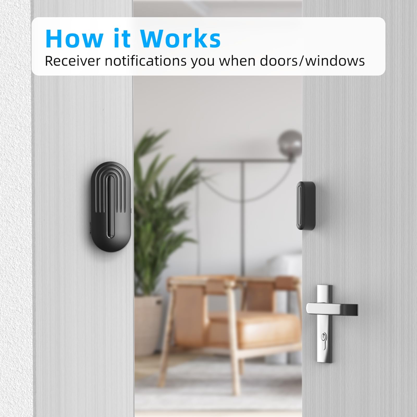 SanJie Door Sensor Chime magnetic sensor mounted on a door.