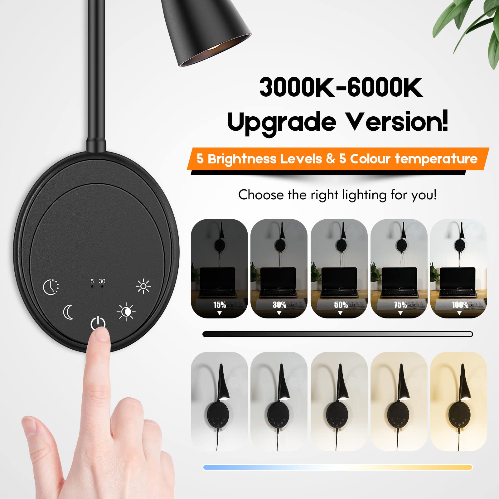 SANKEDOU gooseneck lamp showing 360-degree rotation for flexible positioning
