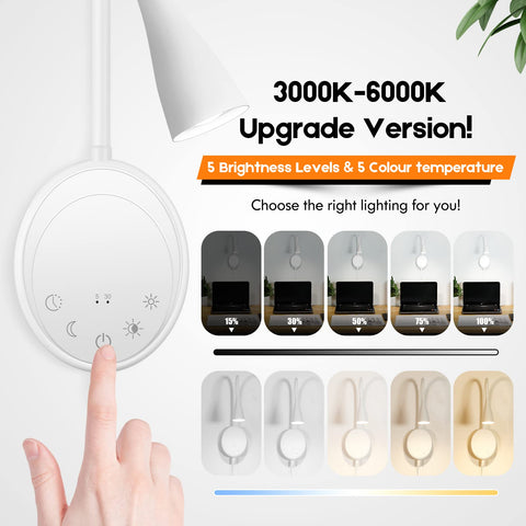 SANKEDOU reading light with five dimmable levels for late-night use.
