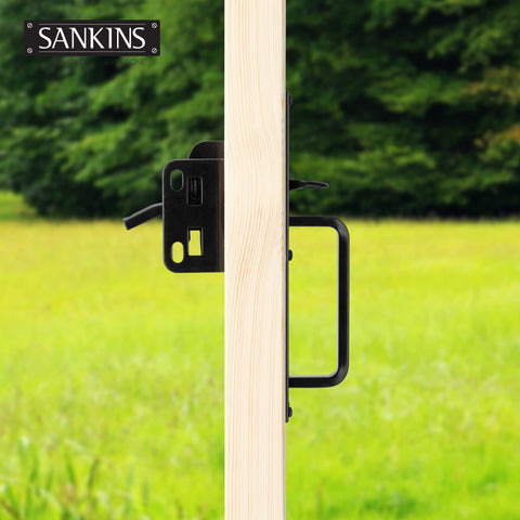 SANKINS black finish latch offers weather resistance for outdoors
