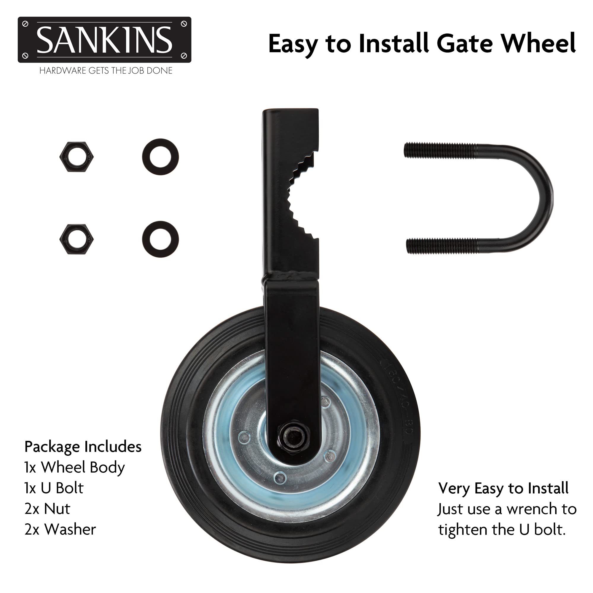 SANKINS easy-install wheel mounted on bottom pipe with wrench