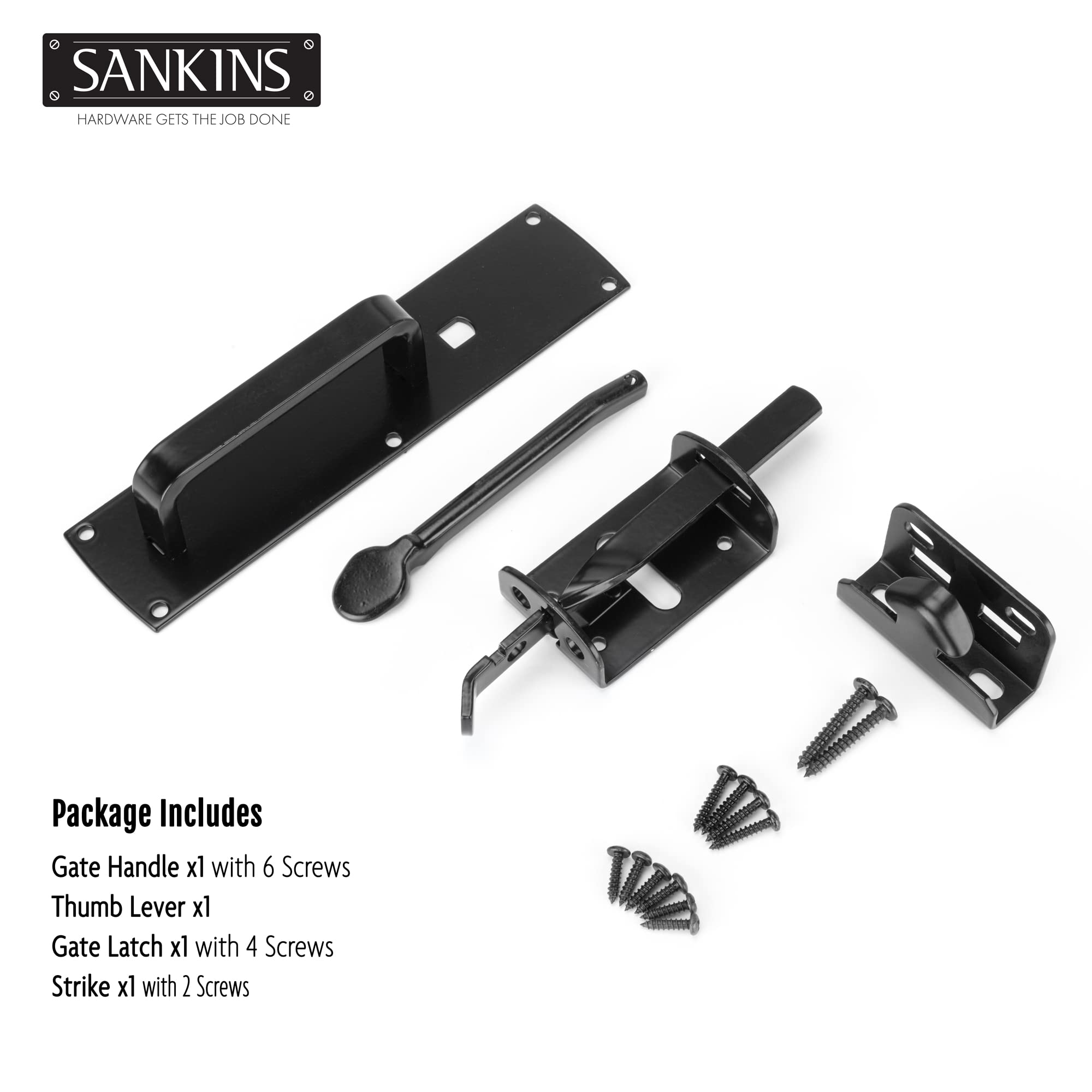 SANKINS self-locking thumb latch mechanism close-up for secure operation