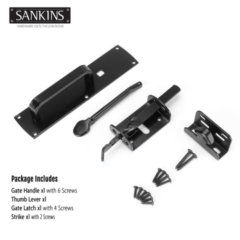 SANKINS self-locking thumb latch mechanism close-up for secure operation